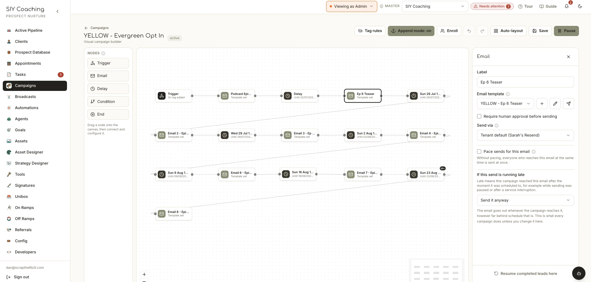 Inside a nurture sequence: every opt-in followed up on schedule, message after message, so no warm lead goes cold